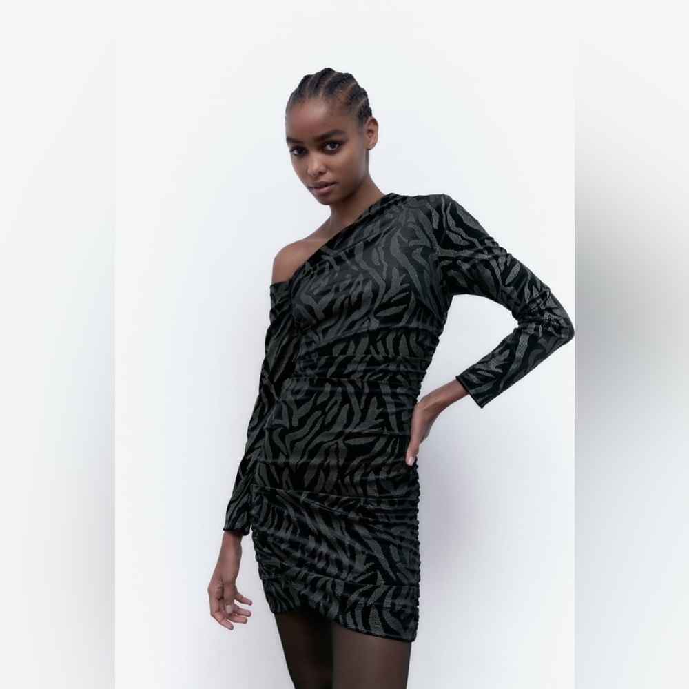 Zara Black Sequin Asymmetrical Mini Dress